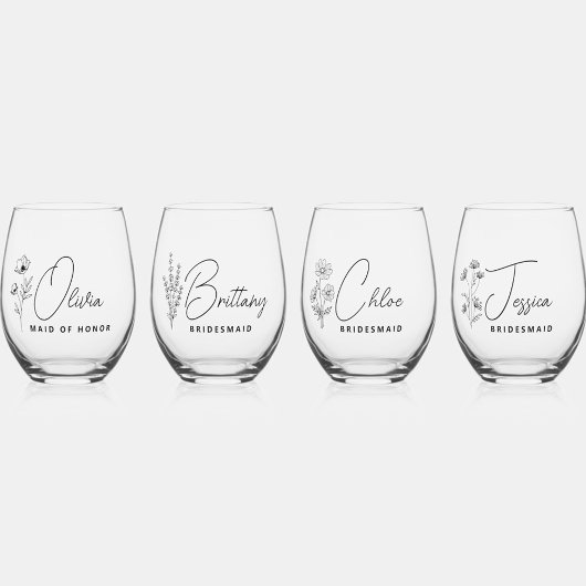 Verre À Vin Sans Pied Elégant Floral Personnalisé Bridesmaid Proposition