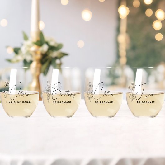 Verre À Vin Sans Pied Elégant Floral Personnalisé Bridesmaid Proposition