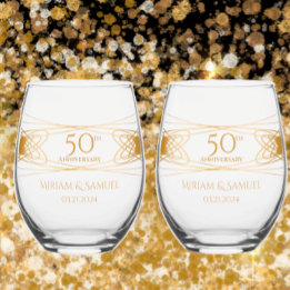 Verre À Vin Sans Pied Elégant Golden 50th Anniversary cadeau personnalis