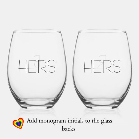 Verre À Vin Sans Pied Élégant "Hers Hers" Lesbienne Couple Monogramme