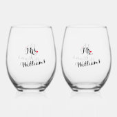 Verre À Vin Sans Pied Élégant M. Mme Newlyweds Couple Lune de miel Maria (Verso)