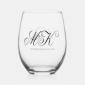 Verre À Vin Sans Pied Élégant Mariage Couples Initiales Script Monogramm (Recto)