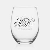 Verre À Vin Sans Pied Élégant Mariage Couples Initiales Script Monogramm (Verso)