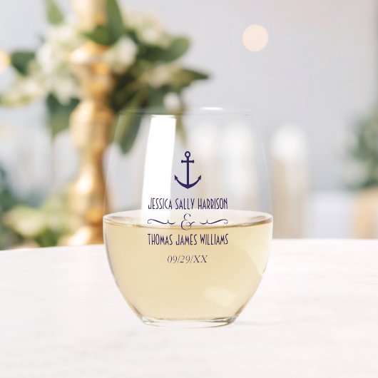 Verre À Vin Sans Pied Élégant Mariage d'Ancre bleu marine (Insitu (Mariage))