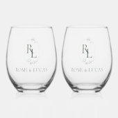 Verre À Vin Sans Pied Élégant Mariage de monogramme blanc et vert (Recto)