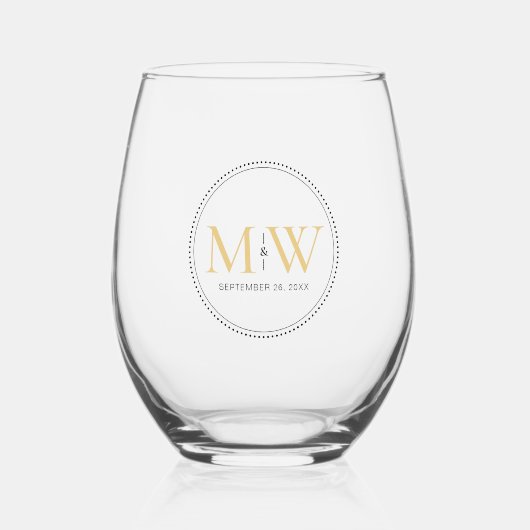 Verre À Vin Sans Pied Élégant Mariage de Monogramme Or (Recto)