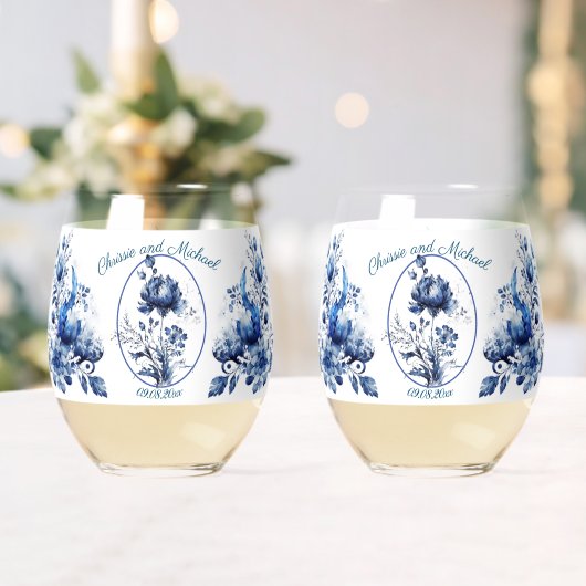 Verre À Vin Sans Pied Élégant Mariage de tous les chrysanthes bleus (Insitu (Mariage))