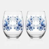 Verre À Vin Sans Pied Élégant Mariage de tous les chrysanthes bleus (Droite)