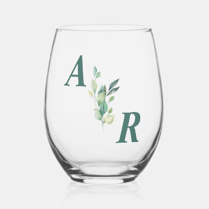 Verre À Vin Sans Pied Élégant Mariage floral vert foncé