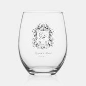 Verre À Vin Sans Pied Élégant Mariage Monogram Crest (Recto)