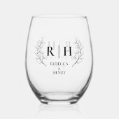 Verre À Vin Sans Pied Élégant Mariage Monogramme (Recto)