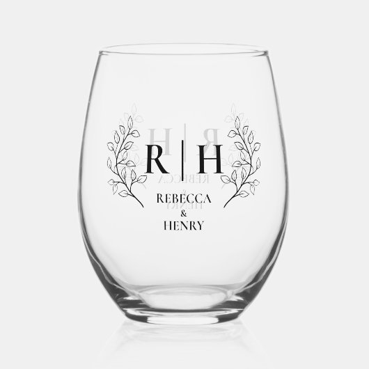 Verre À Vin Sans Pied Élégant Mariage Monogramme (Verso)