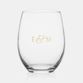 Verre À Vin Sans Pied Élégant Mariage Monogramme (Recto)