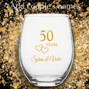 Verre À Vin Sans Pied Elégant Moderne Personnalisé Or 50e Anniversaire