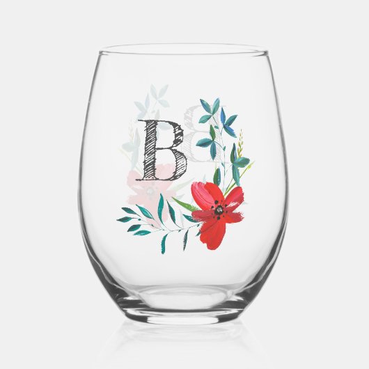 Verre À Vin Sans Pied Élégant monogramme floral aquarelle (Recto)