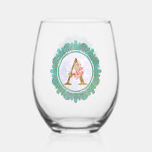 Verre À Vin Sans Pied Élégant Monogramme Lettres initiales avec Mandala (Recto)