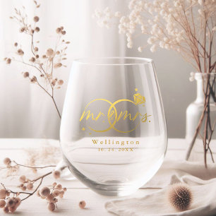 Verre À Vin Sans Pied Élégant Monsieur et Madame Gold Calligraphie Maria