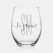 Verre À Vin Sans Pied Élégant Nom simple de monogramme Personnalisé (Verso)
