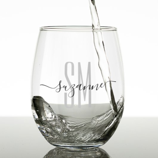Verre À Vin Sans Pied Élégant Nom simple de monogramme Personnalisé