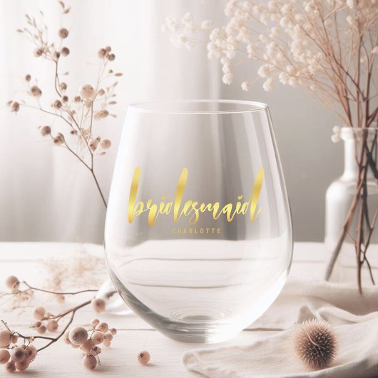 Verre À Vin Sans Pied Élégant or Bridesmaid Calligraphy Cadeau