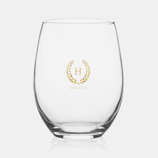 Verre À Vin Sans Pied Élégant or Laurel Wreath Custom Monogramme (Recto)