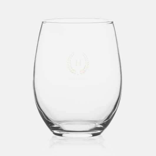 Verre À Vin Sans Pied Élégant or Laurel Wreath Custom Monogramme (Verso)
