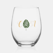 Verre À Vin Sans Pied Elégant Palm Tropical Leaf Monogram Beach Mariage (Recto)