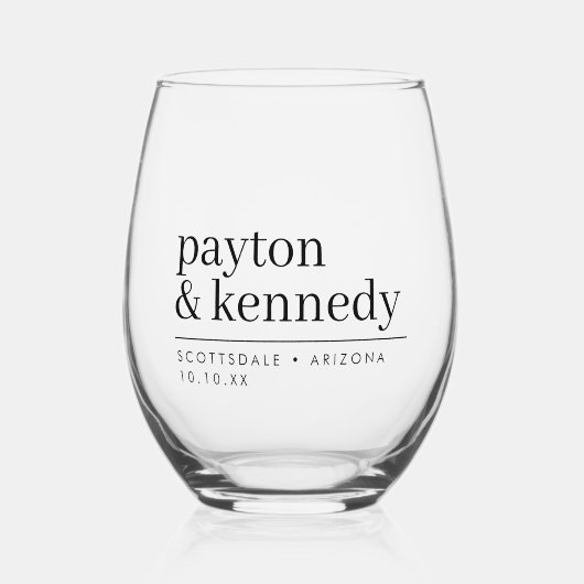 Verre À Vin Sans Pied Elégant Personnalisé Avec Nom Mariage Réception (Recto)