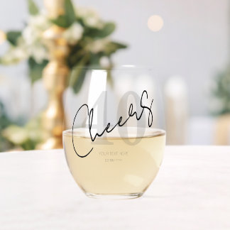 Verre À Vin Sans Pied Elégant Quarantième Anniversaire Noir et Blanc