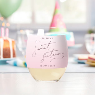 Verre À Vin Sans Pied Élégant Rose Pâle Ombré Écriture Sweet Sixteen