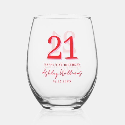 Verre À Vin Sans Pied Élégant rose rouge moderne 21e anniversaire (Recto)