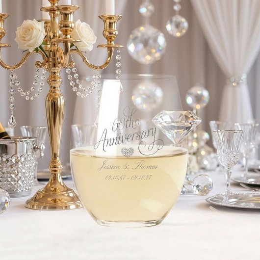 Verre À Vin Sans Pied Elegant Script 60th Diamond Wedding Anniversary