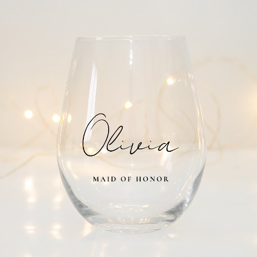 Verre À Vin Sans Pied Élégant Script Monogramme Maid Of Honor Mariage