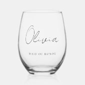 Verre À Vin Sans Pied Élégant Script Monogramme Maid Of Honor Mariage (Recto)