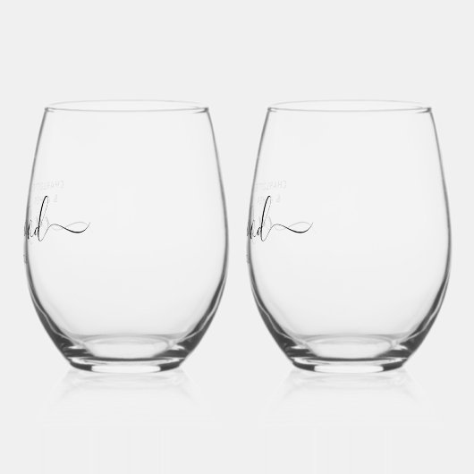 Verre À Vin Sans Pied Élégant script personnalisé Couple Nom Mariage (Gauche)