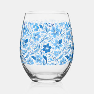 Verre À Vin Sans Pied Élégant simple Fleur Bleue Blanche de style chinoi