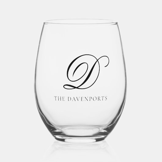 Verre À Vin Sans Pied Élégant simple Monogramme Mariage Keepsaké (Recto)