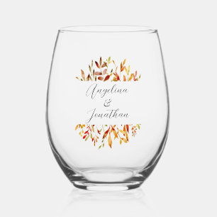 Verre À Vin Sans Pied Elégante aquarelle Feuilles Automne Mariage Person