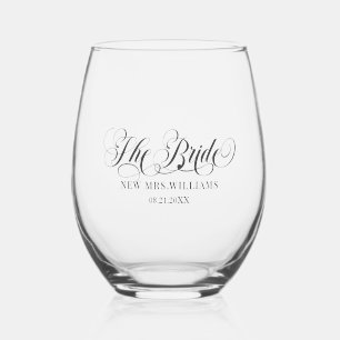 Verre À Vin Sans Pied Élégante calligraphie de script noir - La mariée
