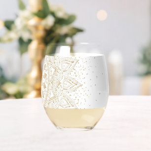 Verre À Vin Sans Pied Elégante conception de points Mandala Or
