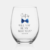 Verre À Vin Sans Pied Elégante Cravate Bleue Bow personnalisée Meilleure (Recto)