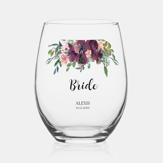 Verre À Vin Sans Pied Élégante fête de mariée florale