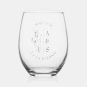 Verre À Vin Sans Pied Élégantes Tulipes Monogrammes Initiales Mariage (Recto)