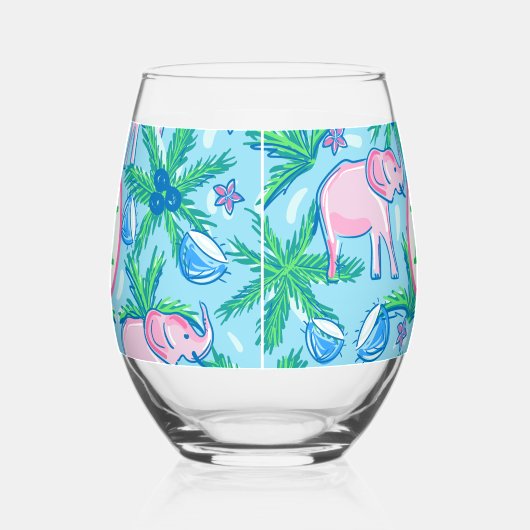Verre À Vin Sans Pied Éléphant Rose Palmier Monogramme Prépa (Gauche)