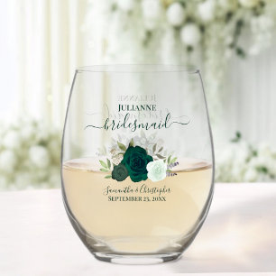 Verre À Vin Sans Pied Emerald Green Boho Roses Bridesmaid Maid of Honor