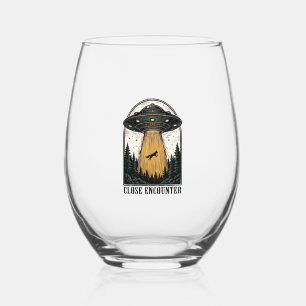 Verre À Vin Sans Pied Enlèvement de forêt extraterrestre Gravure vintage