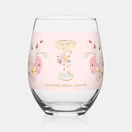 Verre À Vin Sans Pied Ensemble de vaisselle Fleurs roses et Prosecco (Recto)