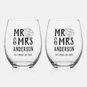 Verre À Vin Sans Pied Ensemble de Vins Stemless Personnalisé Mr & Mrs