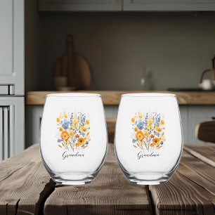 Verre À Vin Sans Pied Ensemble floral personnalisé pour grand-mère