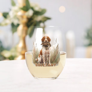 Verre À Vin Sans Pied Épagneul Breton avec Bécasse
